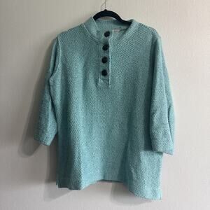Soft Surroundings Turquoise Set Sail Pullover Sweater 4 Button chunky womens Med